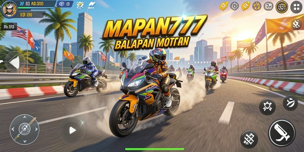 Screenshot gameplay MAPAN777 menampilkan aksi balap motor yang mendebarkan.
