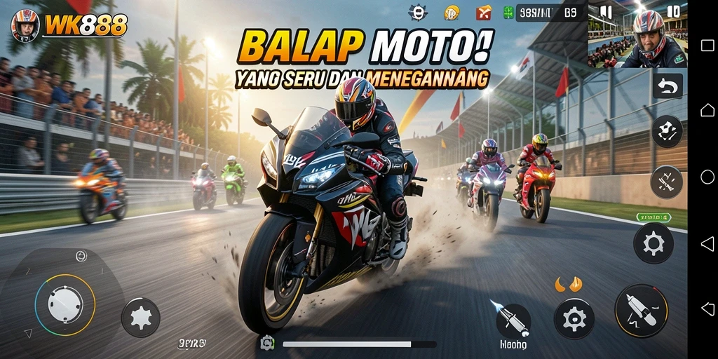 Gameplay seru WK888 dengan balapan motor yang menegangkan.